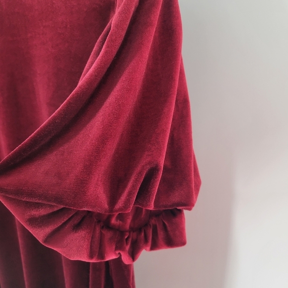 Koko + Mason Women's Burgundy Velvet High Neck Balloon Sleeve Top Blouse Size L - Picture 2 of 5